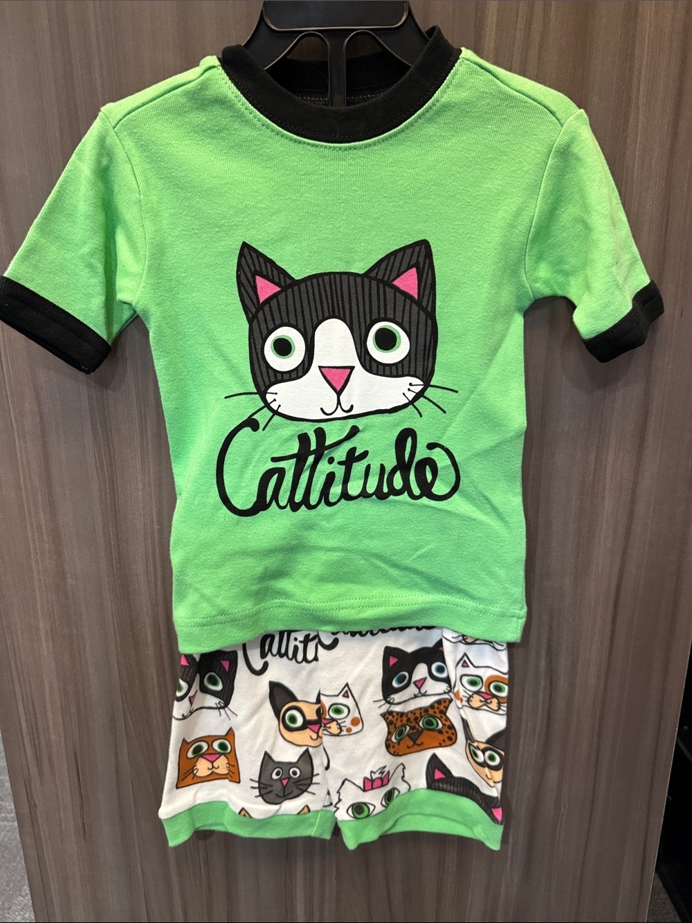 Lazy One Kids Lime Green 'Cattitude' Short Pajama Set